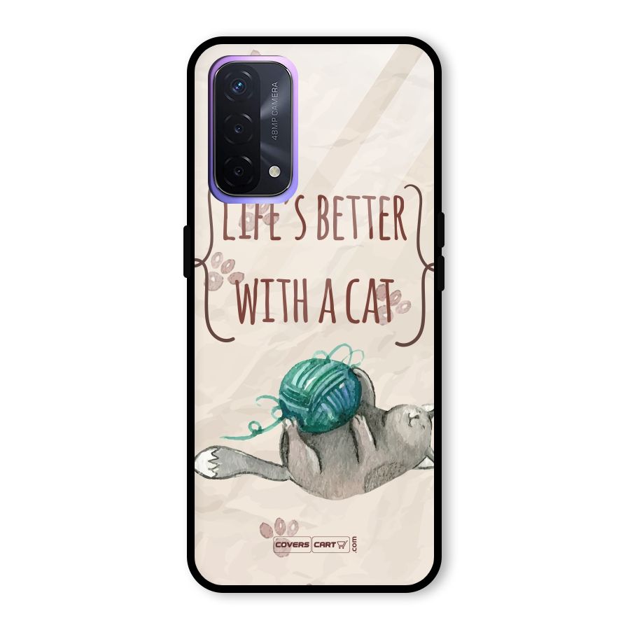 Cute Cat Glass Back Case for Oppo A74 5G