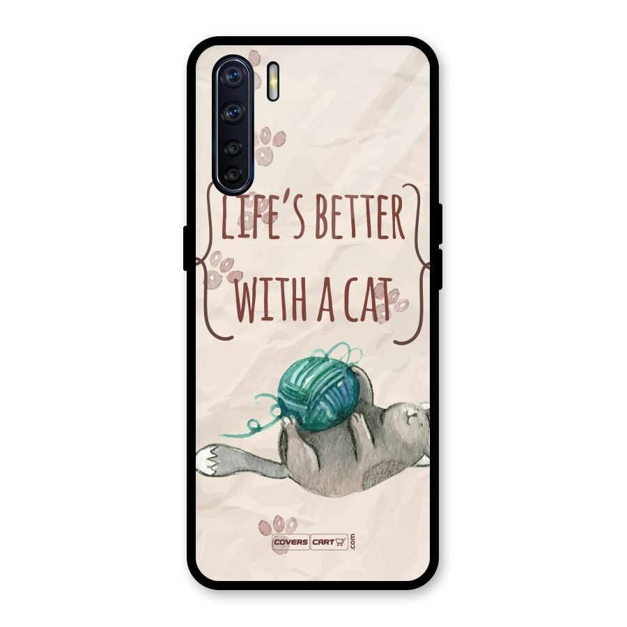 Cute Cat Glass Back Case for Oppo F15