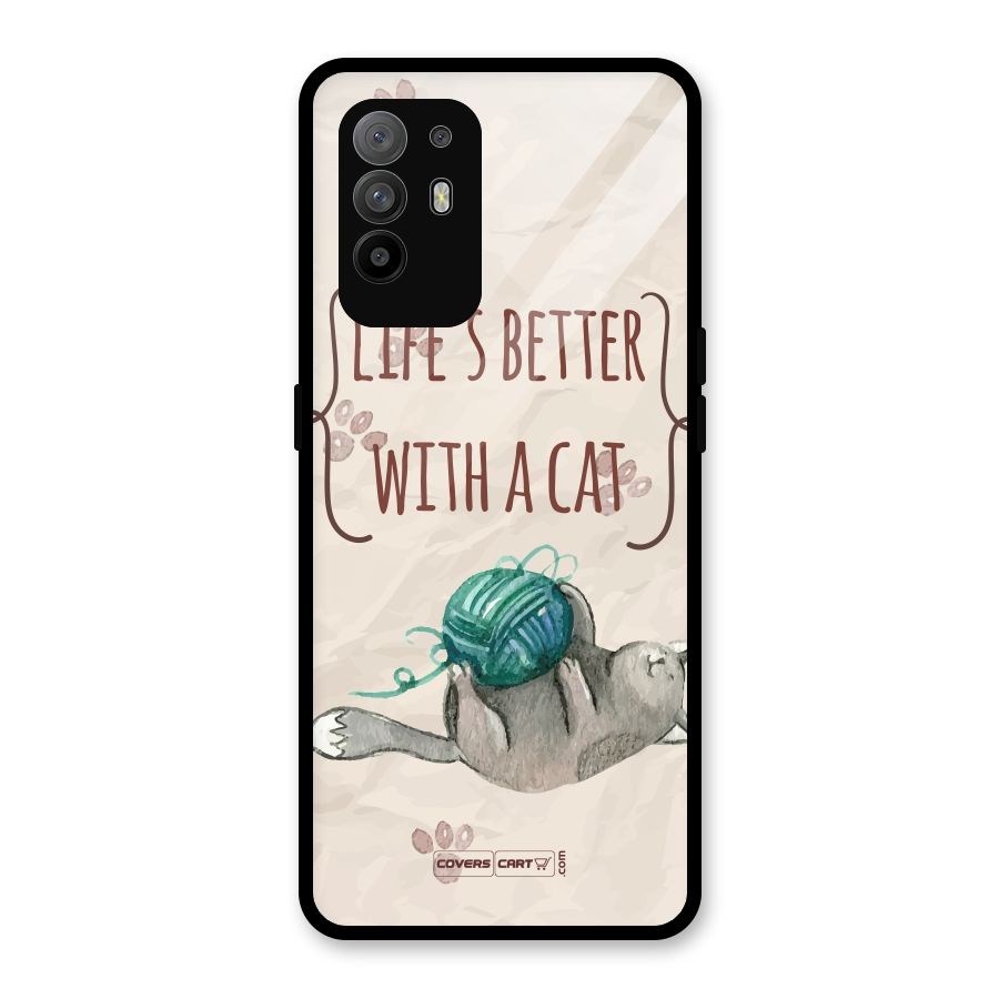Cute Cat Glass Back Case for Oppo F19 Pro Plus 5G