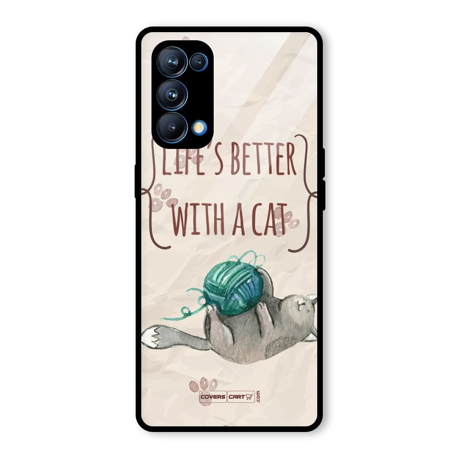 Cute Cat Glass Back Case for Oppo Reno5 Pro 5G