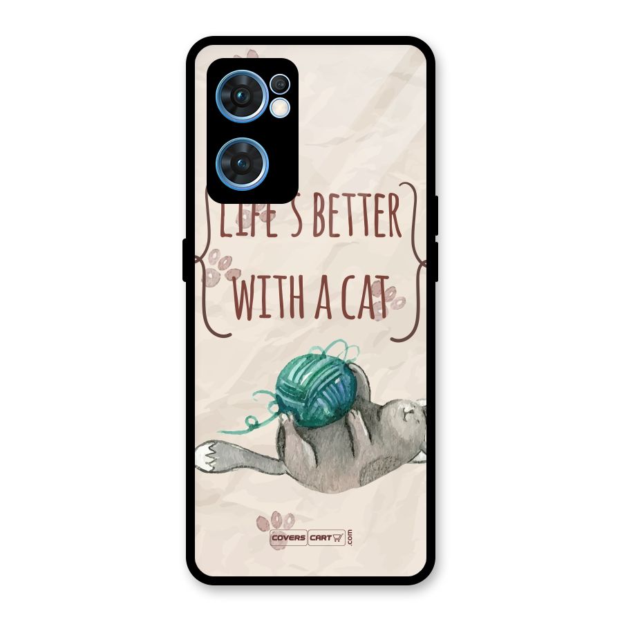 Cute Cat Glass Back Case for Oppo Reno7 5G