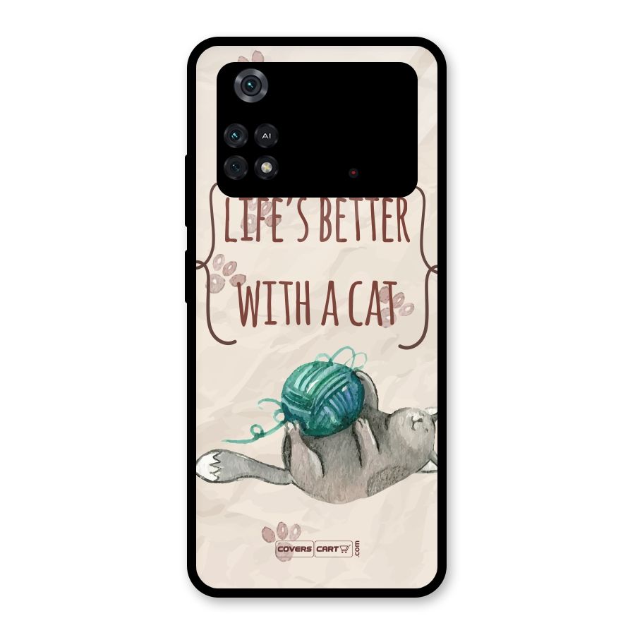 Cute Cat Glass Back Case for Poco M4 Pro 4G