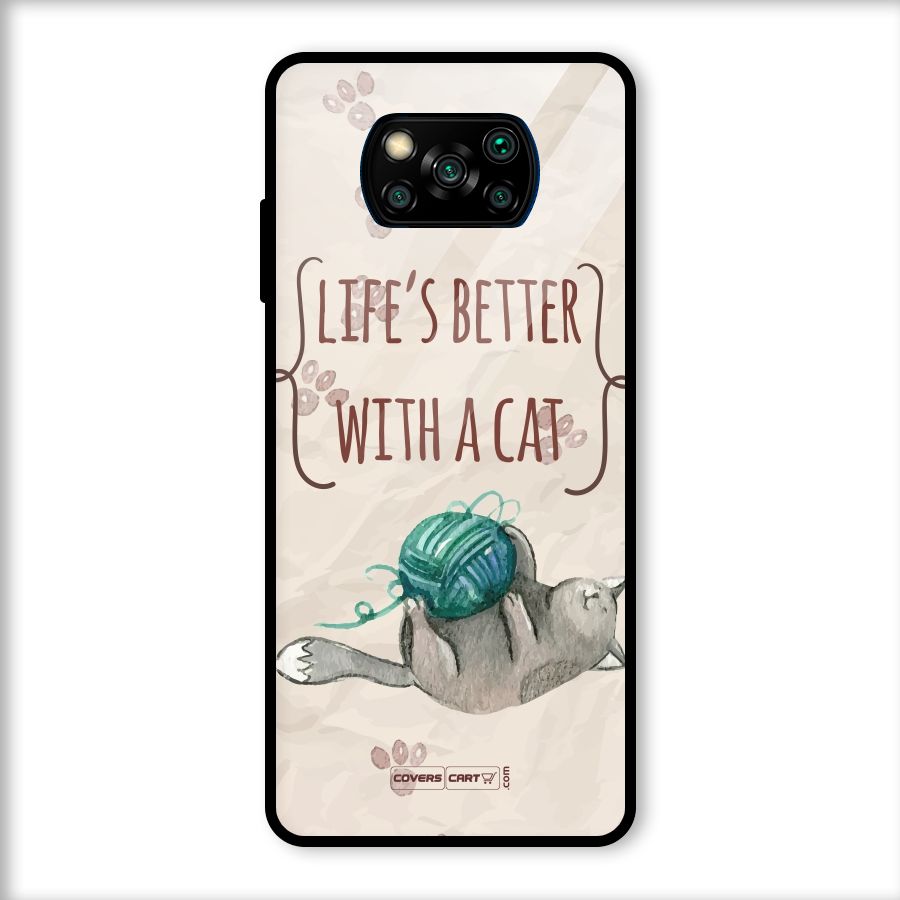 Cute Cat Glass Back Case for Poco X3