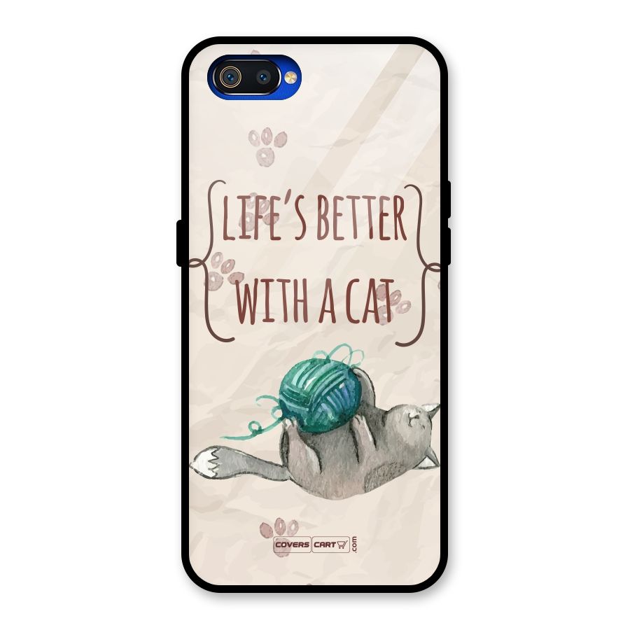 Cute Cat Glass Back Case for Realme C2