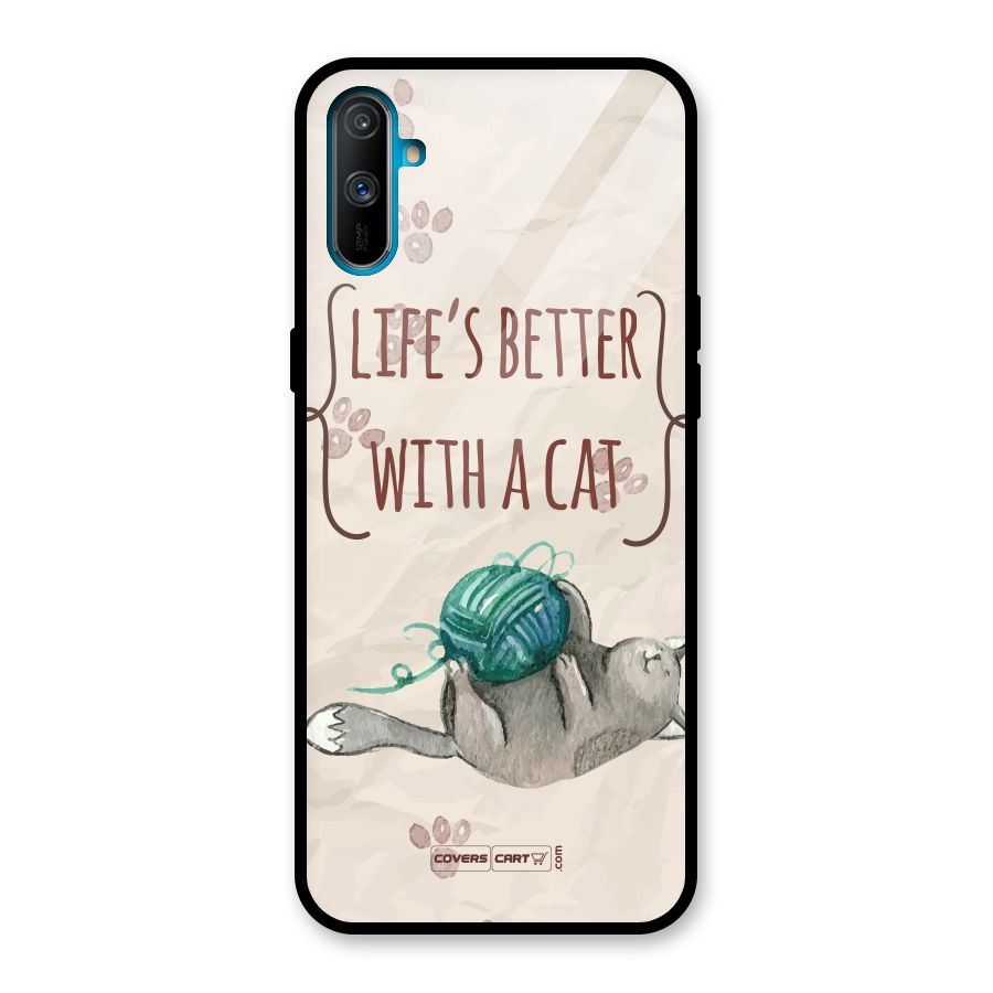 Cute Cat Glass Back Case for Realme C3
