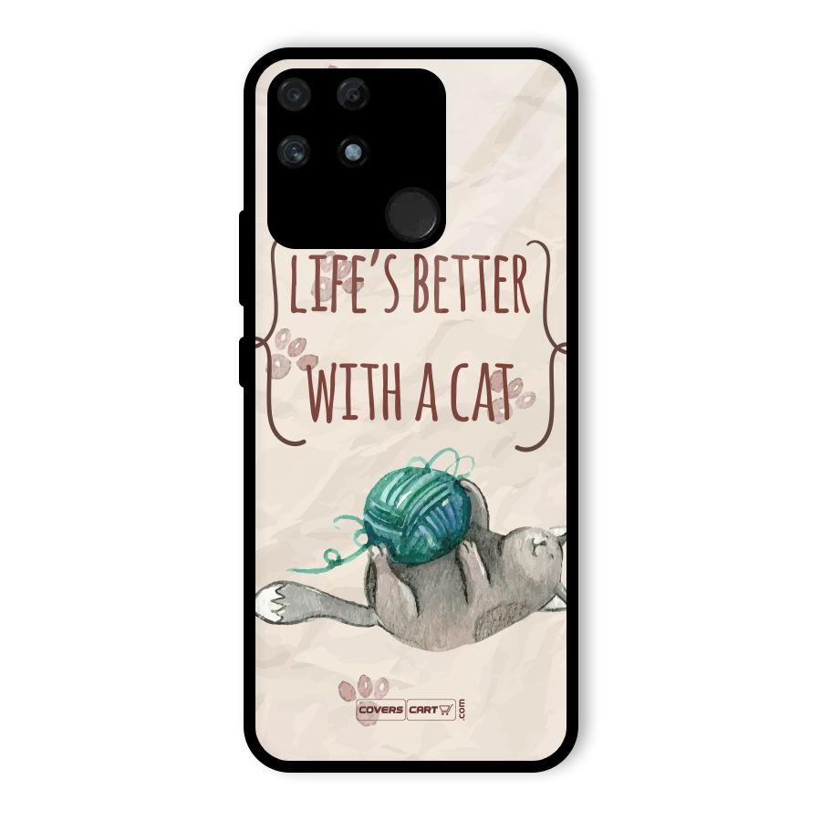 Cute Cat Glass Back Case for Realme Narzo 50A
