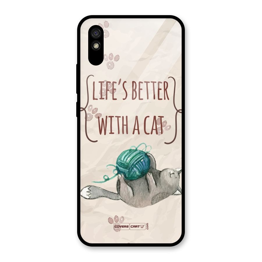 Cute Cat Glass Back Case for Redmi 9A