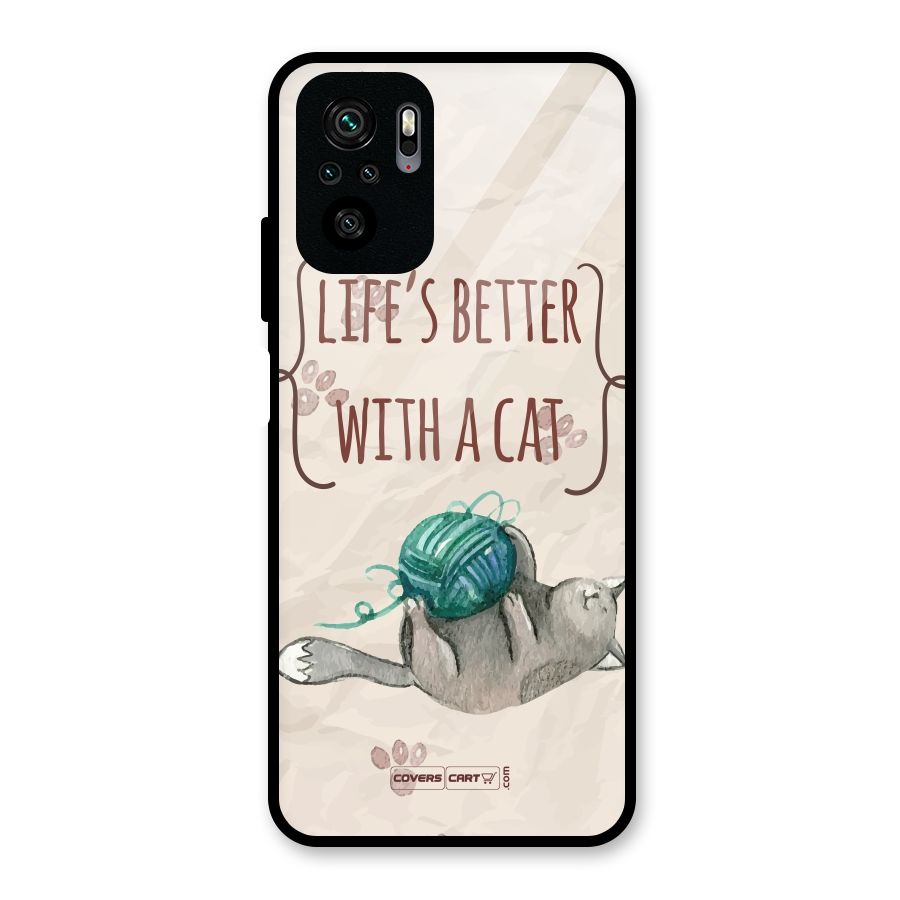 Cute Cat Glass Back Case for Redmi Note 10S