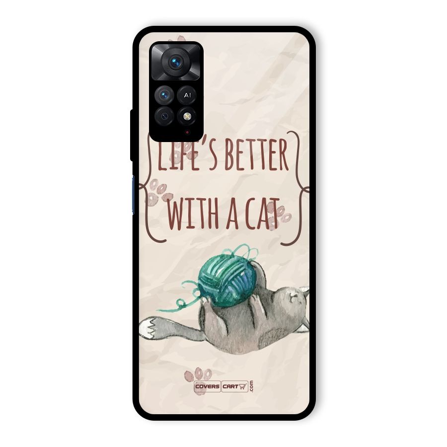 Cute Cat Glass Back Case for Redmi Note 11 Pro
