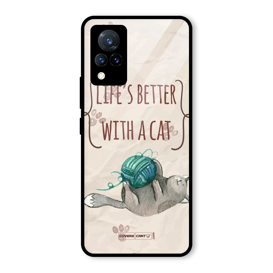 Cute Cat Glass Back Case for Vivo V21 5G