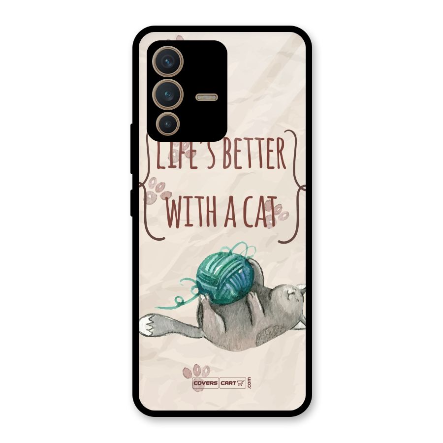 Cute Cat Glass Back Case for Vivo V23 5G