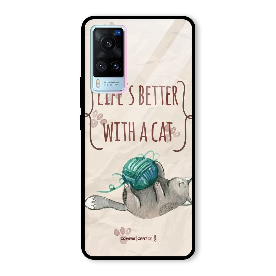 Cute Cat Glass Back Case for Vivo X60