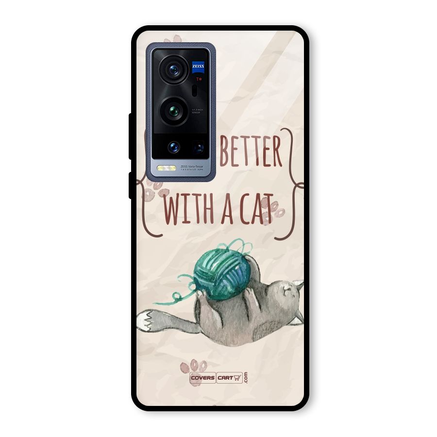 Cute Cat Glass Back Case for Vivo X60 Pro Plus