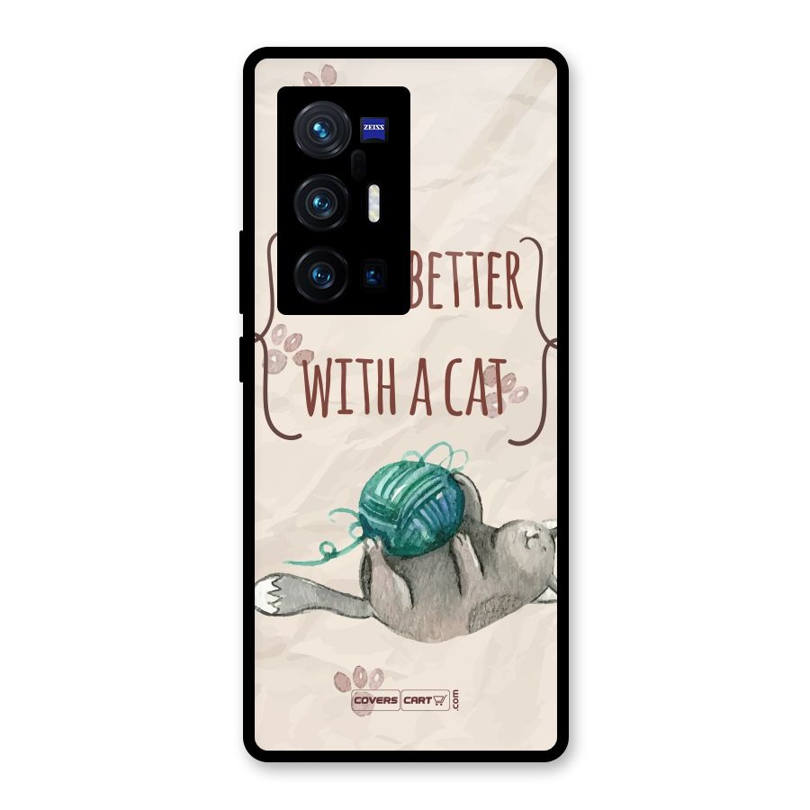 Cute Cat Glass Back Case for Vivo X70 Pro Plus