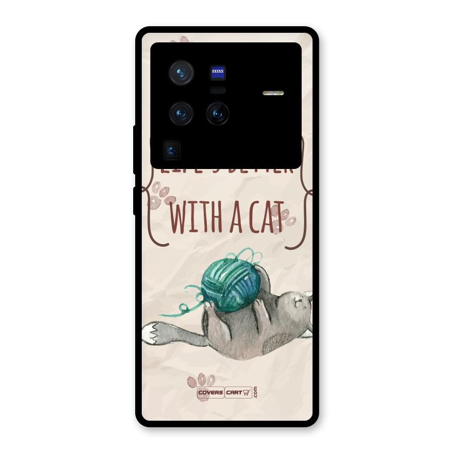 Cute Cat Glass Back Case for Vivo X80 Pro
