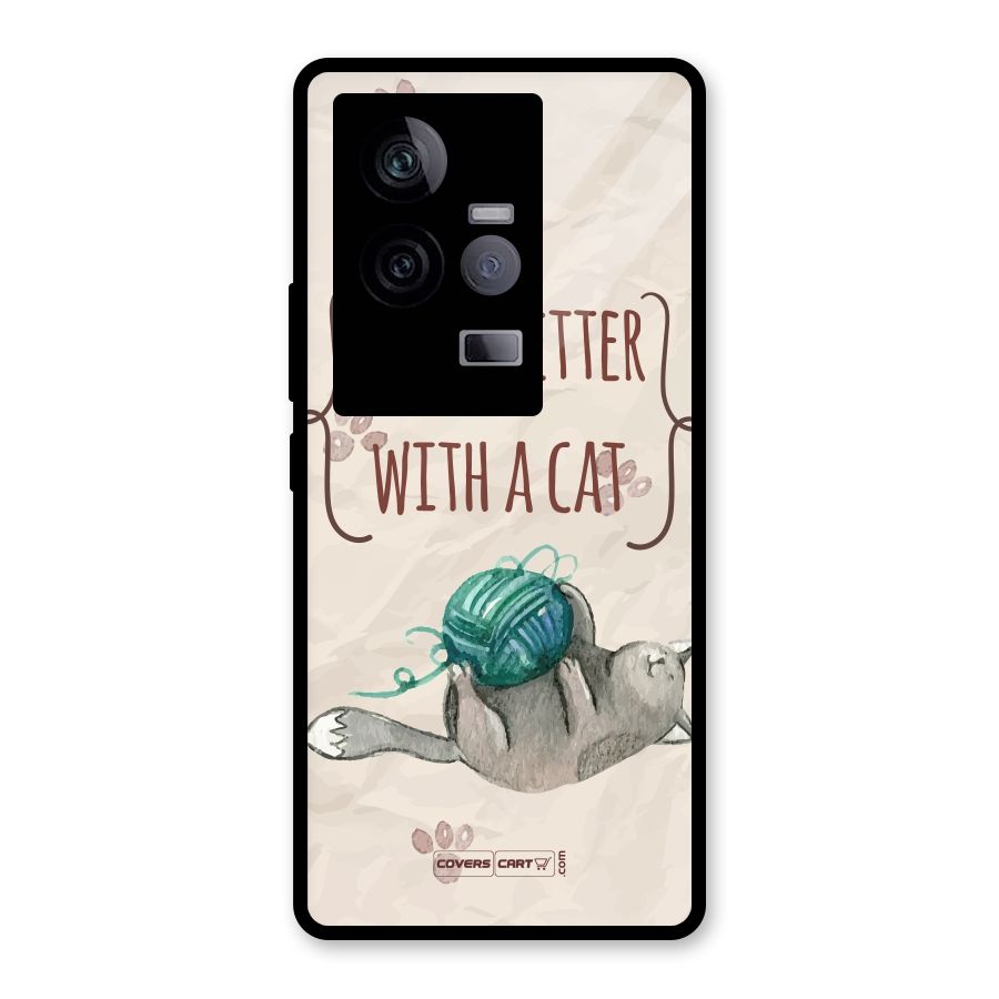 Cute Cat Glass Back Case for Vivo iQOO 11 5G