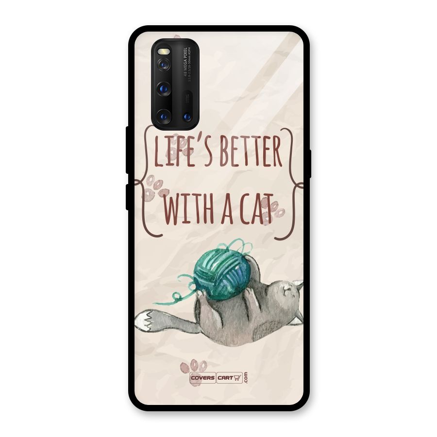 Cute Cat Glass Back Case for Vivo iQOO 3
