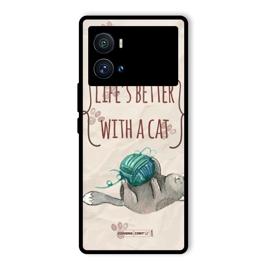 Cute Cat Glass Back Case for Vivo iQOO 9 Pro