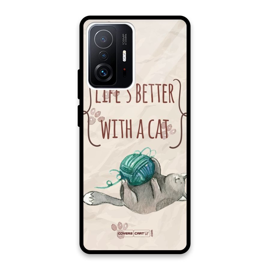 Cute Cat Glass Back Case for Xiaomi 11T Pro