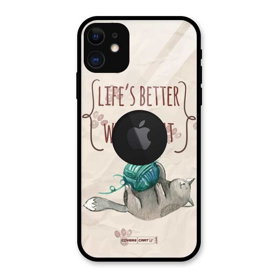 Cute Cat Glass Back Case for iPhone 11 Logo Cut