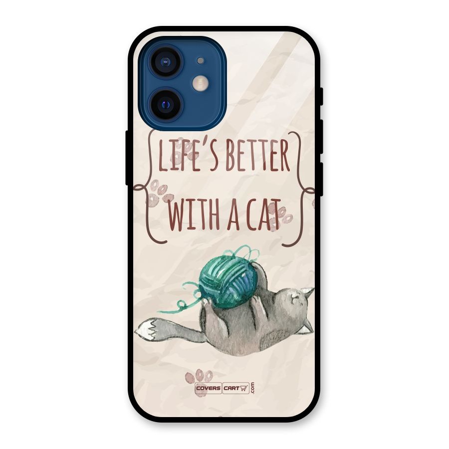 Cute Cat Glass Back Case for iPhone 12 Mini