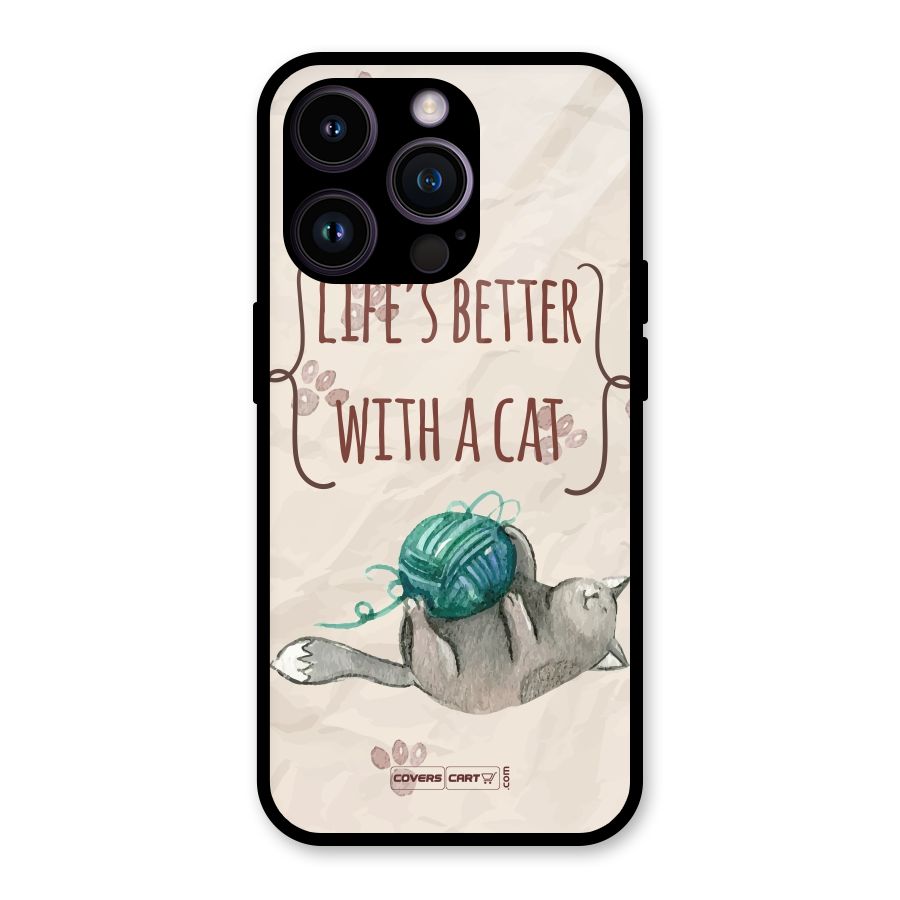 Cute Cat Glass Back Case for iPhone 14 Pro