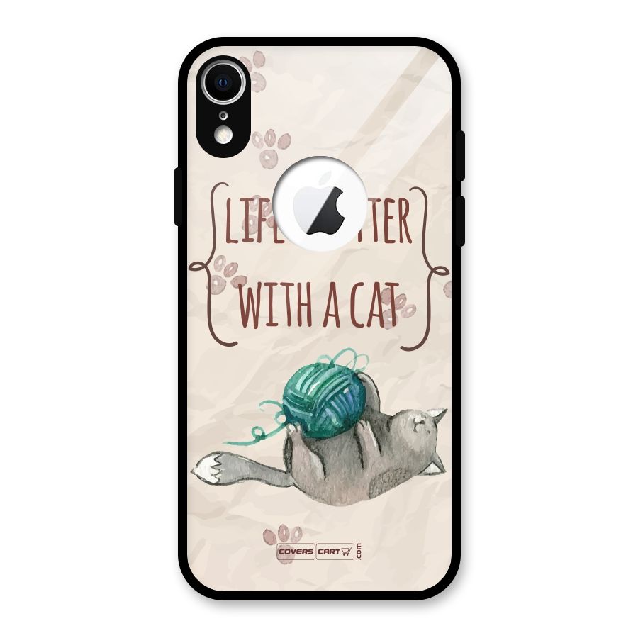 Cute Cat Glass Back Case for iPhone XR Logo Cut