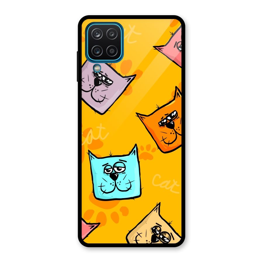 Cute Cat Pattern Glass Back Case for Galaxy A12