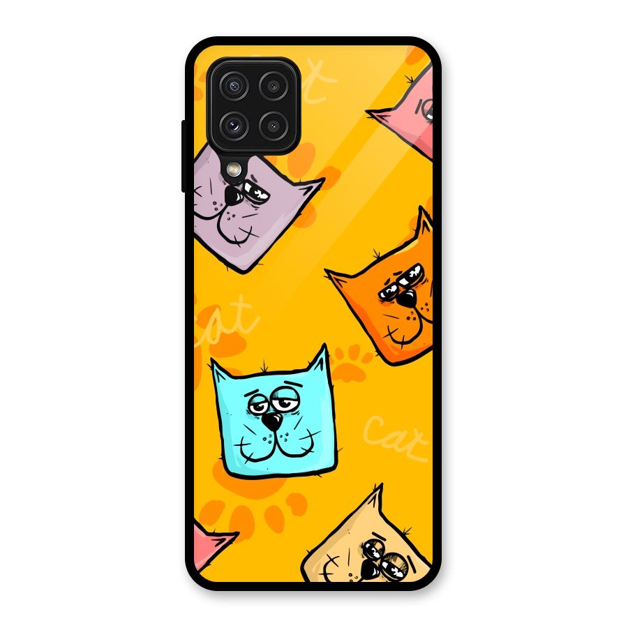 Cute Cat Pattern Glass Back Case for Galaxy A22 4G