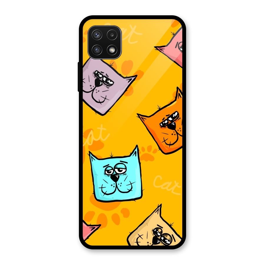 Cute Cat Pattern Glass Back Case for Galaxy A22 5G
