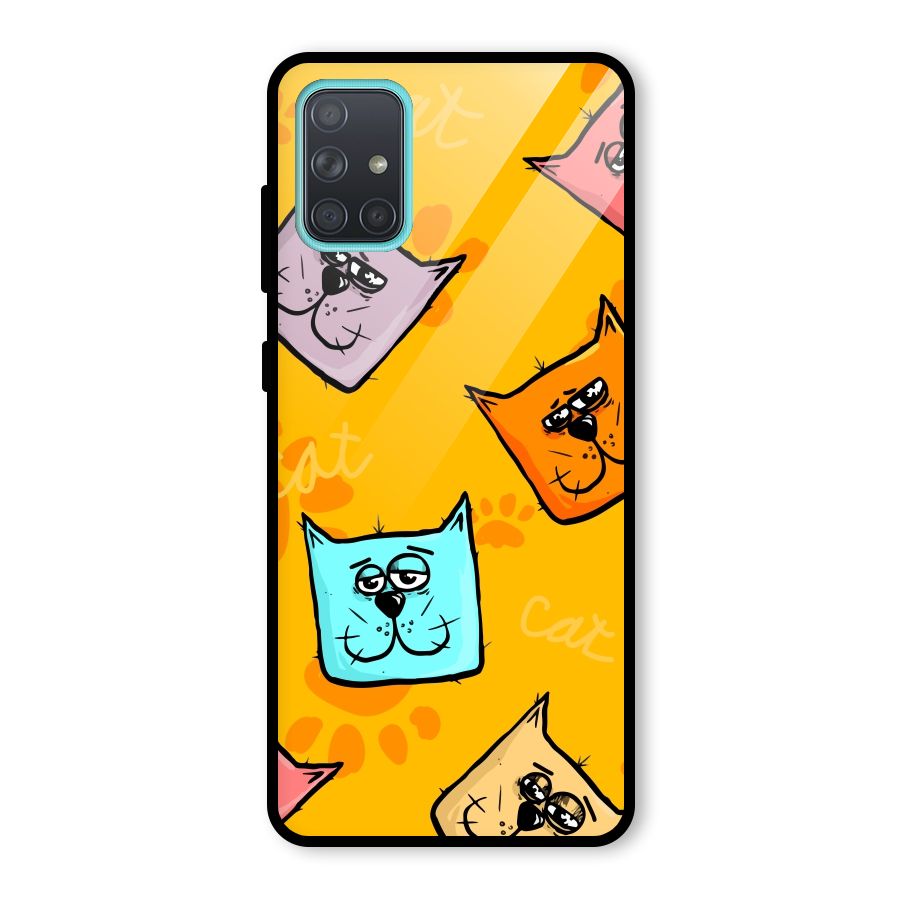 Cute Cat Pattern Glass Back Case for Galaxy A71