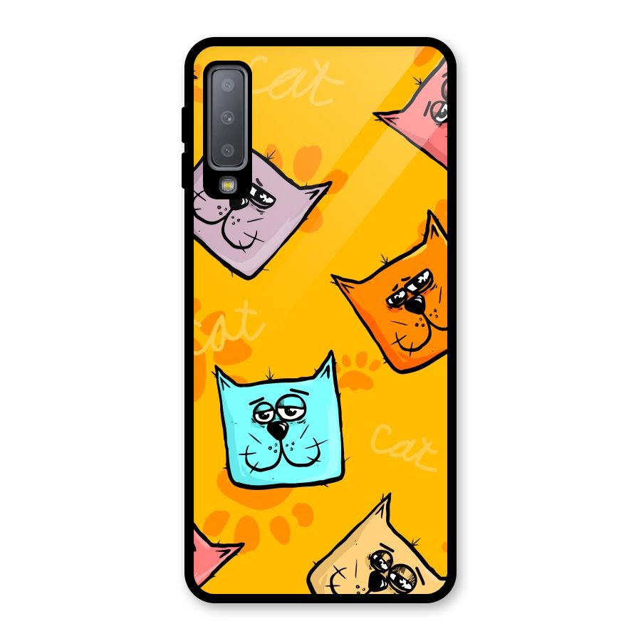 Cute Cat Pattern Glass Back Case for Galaxy A7 (2018)