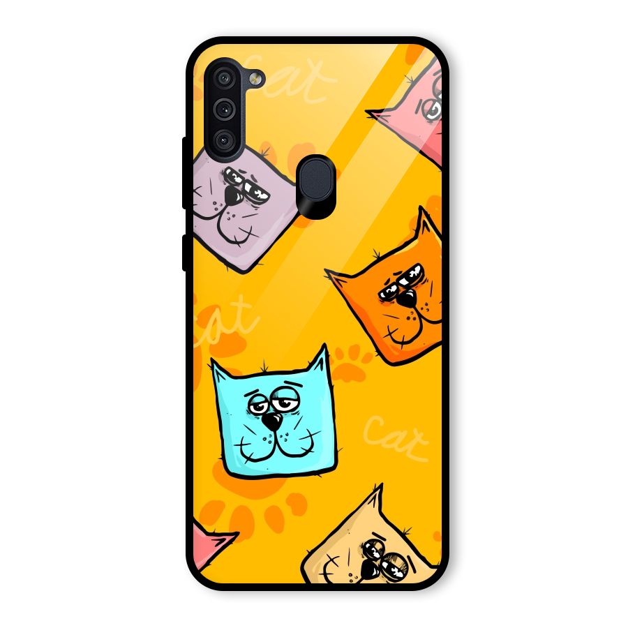 Cute Cat Pattern Glass Back Case for Galaxy M11