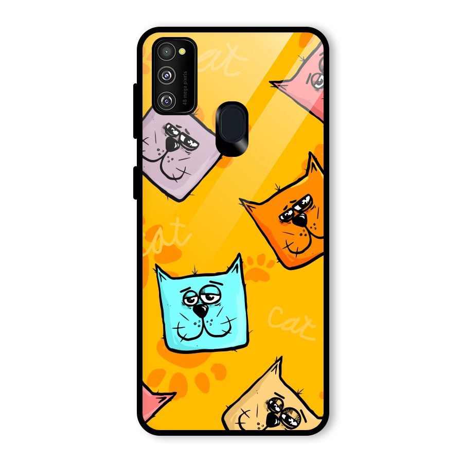 Cute Cat Pattern Glass Back Case for Galaxy M30s