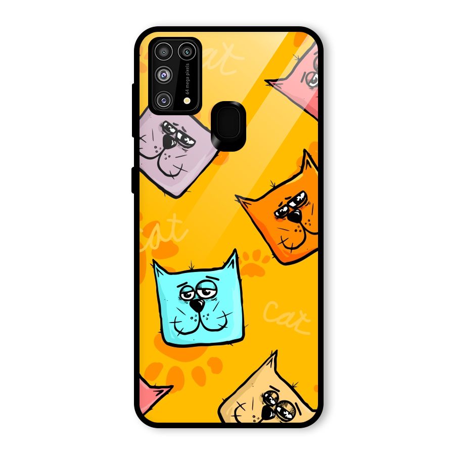 Cute Cat Pattern Glass Back Case for Galaxy M31