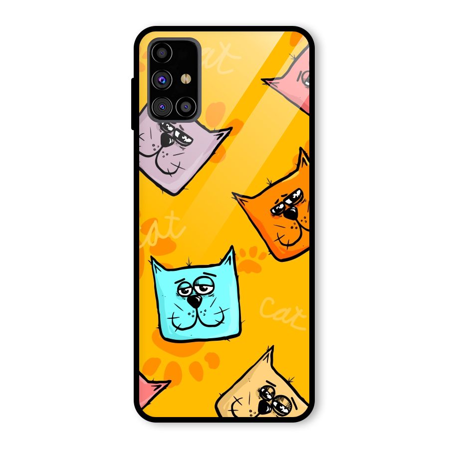 Cute Cat Pattern Glass Back Case for Galaxy M31s