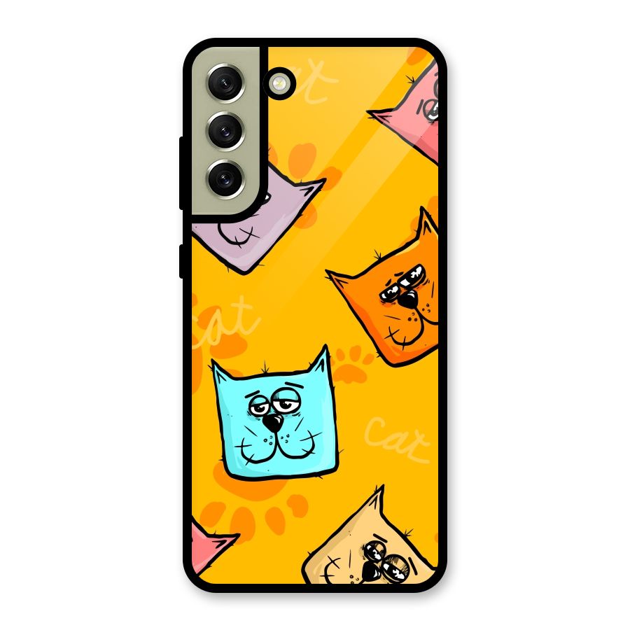 Cute Cat Pattern Glass Back Case for Galaxy S21 FE 5G