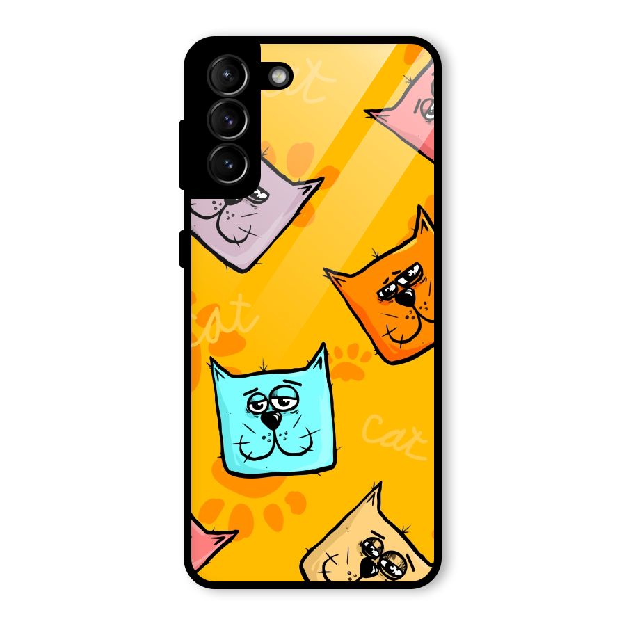 Cute Cat Pattern Glass Back Case for Galaxy S21 Plus