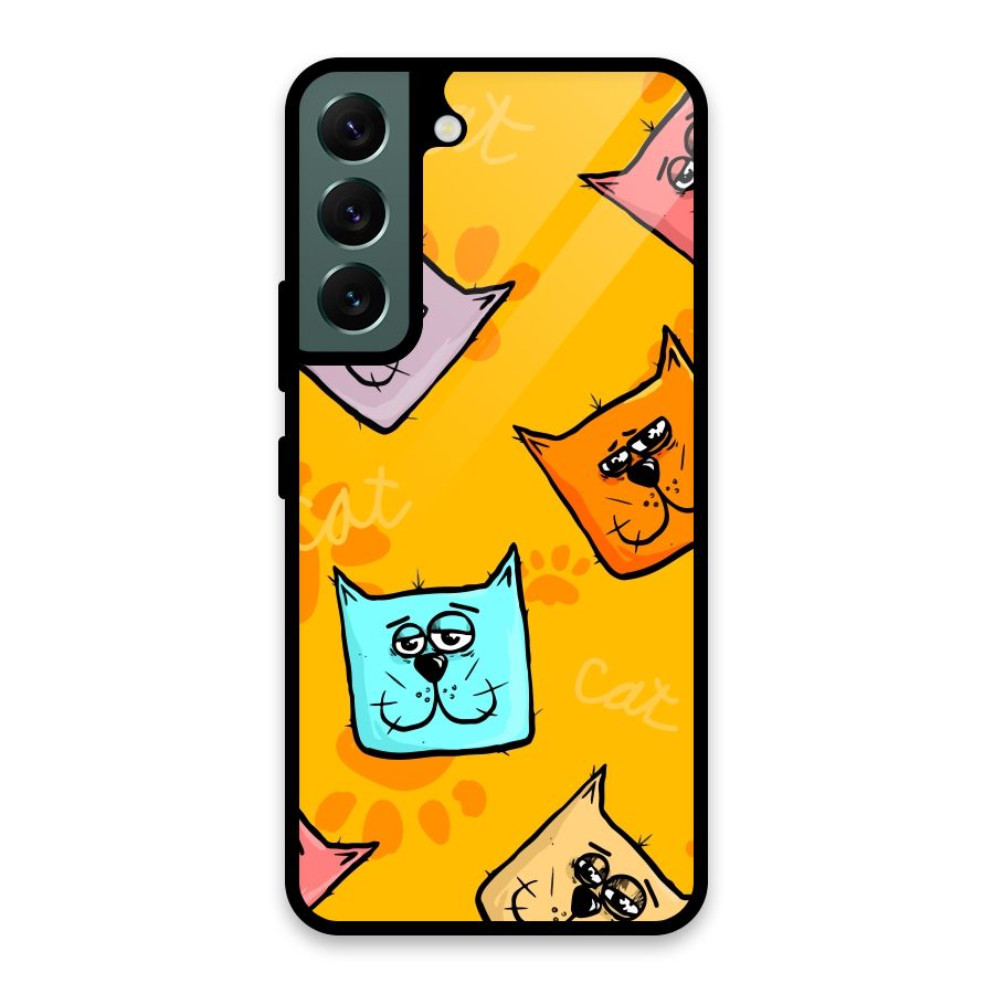 Cute Cat Pattern Glass Back Case for Galaxy S22 5G