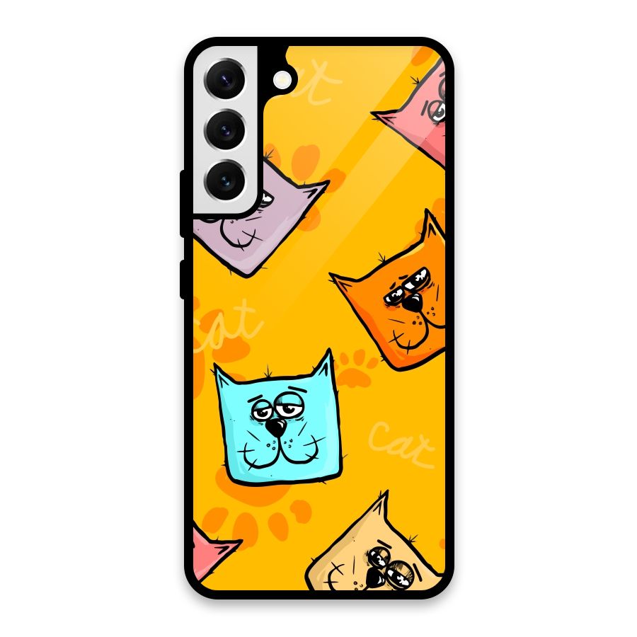Cute Cat Pattern Glass Back Case for Galaxy S22 Plus 5G