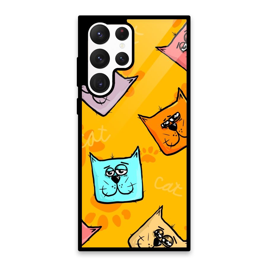 Cute Cat Pattern Glass Back Case for Galaxy S22 Ultra 5G