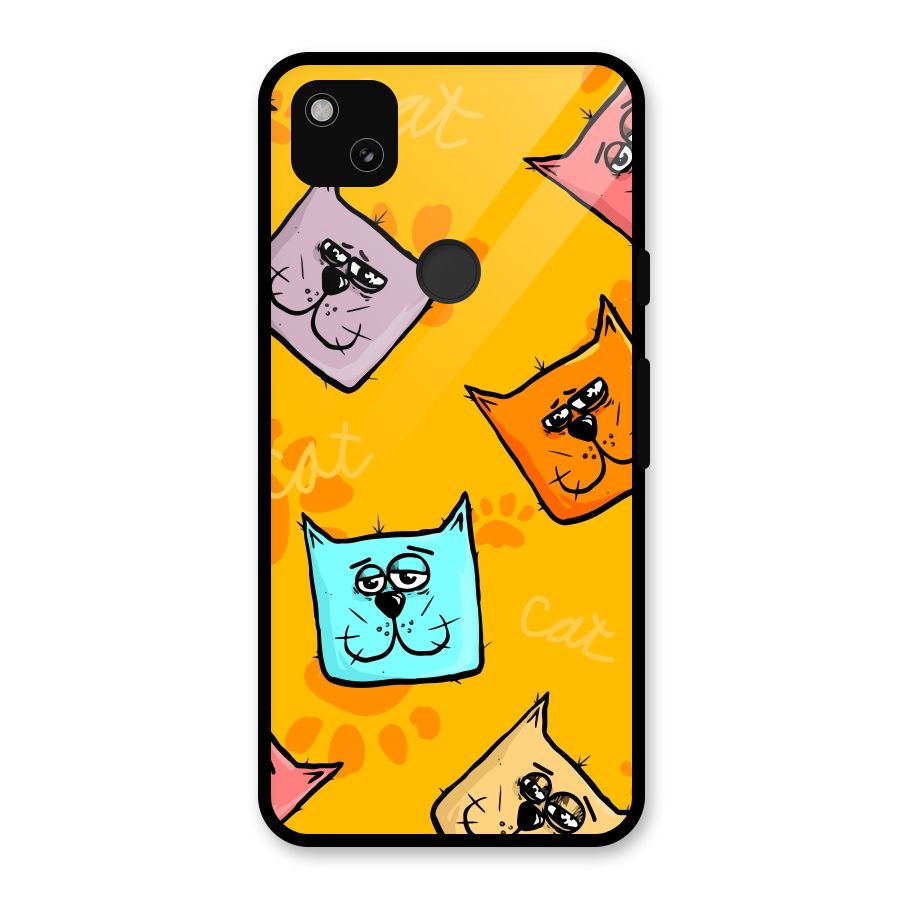 Cute Cat Pattern Glass Back Case for Google Pixel 4a
