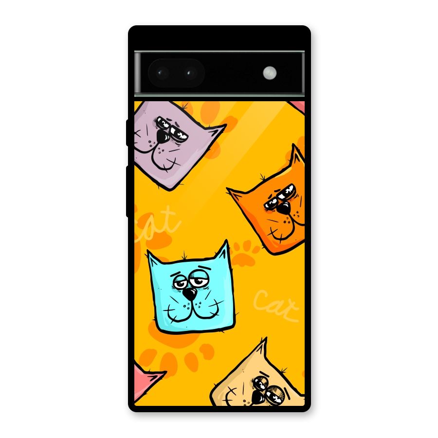 Cute Cat Pattern Glass Back Case for Google Pixel 6a