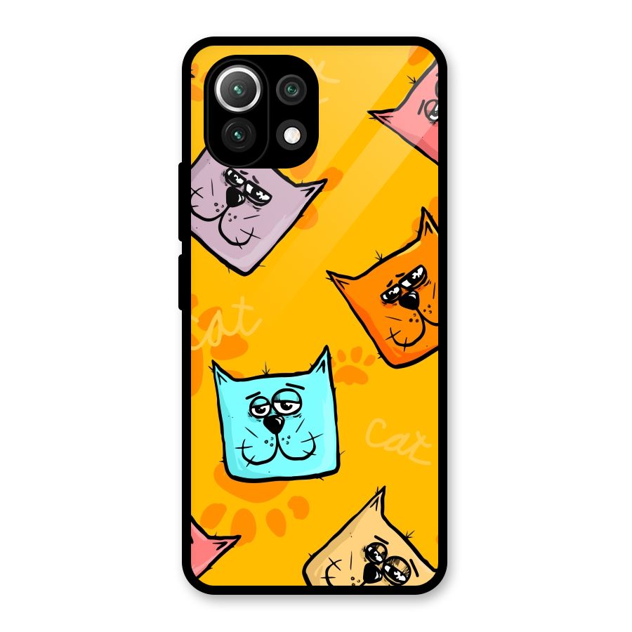 Cute Cat Pattern Glass Back Case for Mi 11 Lite