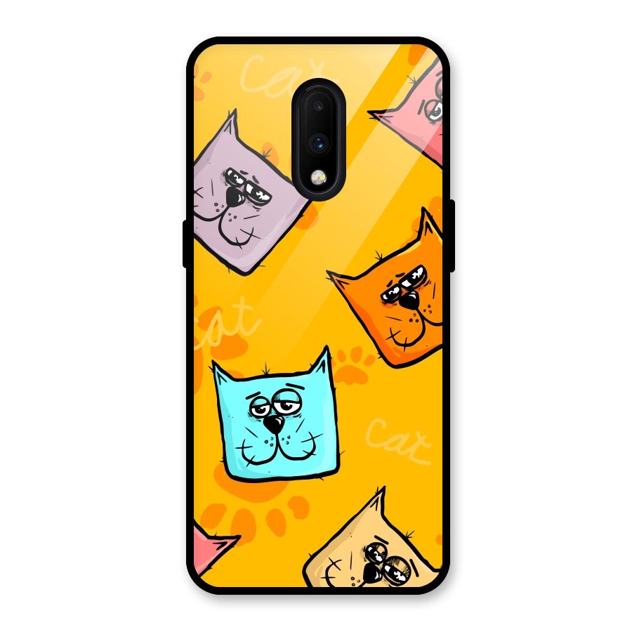Cute Cat Pattern Glass Back Case for OnePlus 7