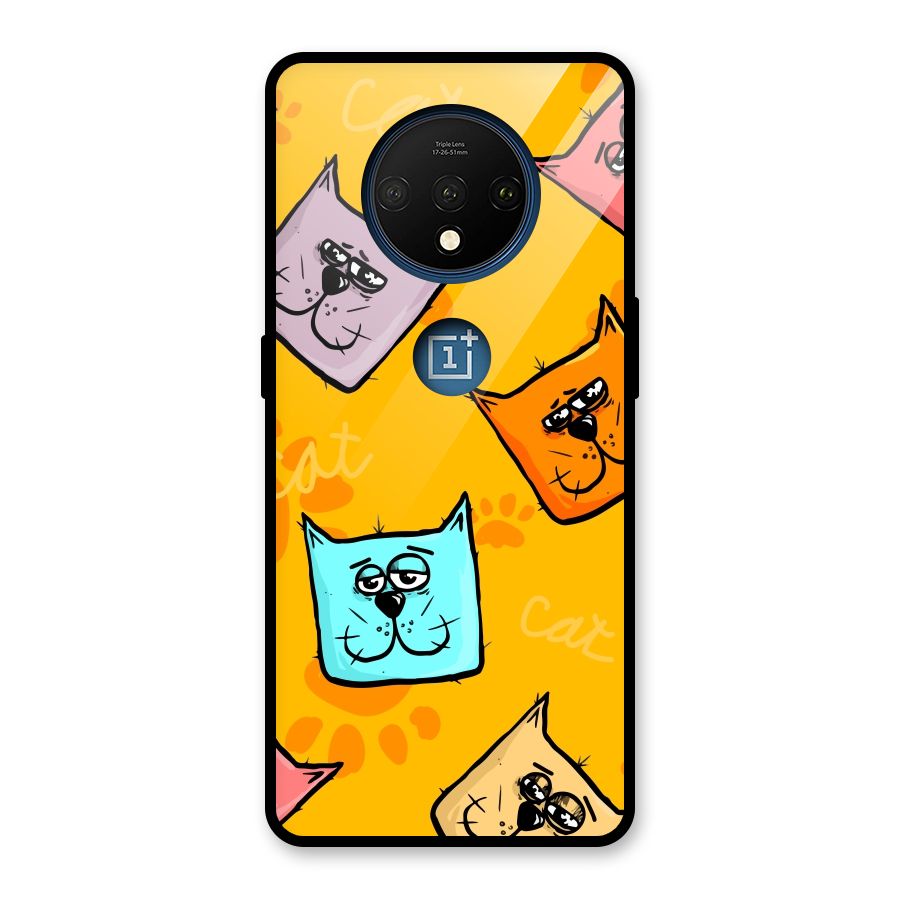 Cute Cat Pattern Glass Back Case for OnePlus 7T