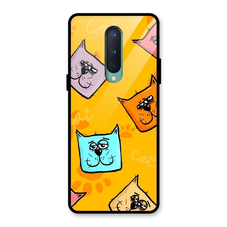 Cute Cat Pattern Glass Back Case for OnePlus 8