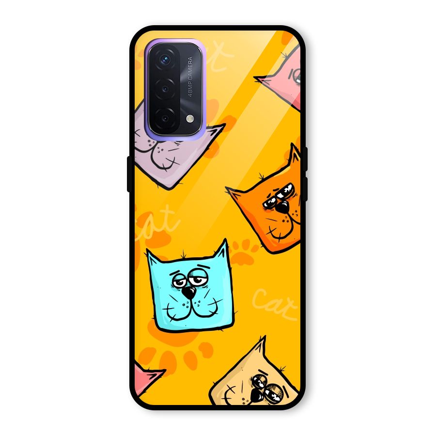 Cute Cat Pattern Glass Back Case for Oppo A74 5G