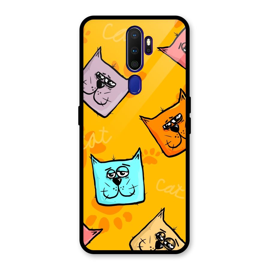Cute Cat Pattern Glass Back Case for Oppo A9 (2020)