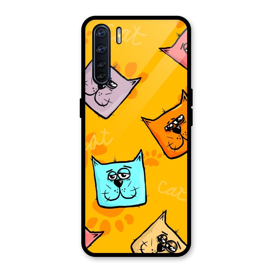 Cute Cat Pattern Glass Back Case for Oppo F15